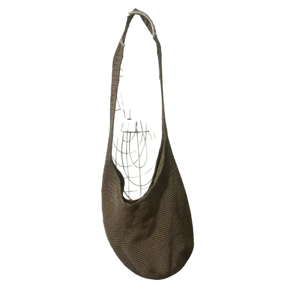 The Sak Crochet Hobo Bag Taupe Brown Knit Slouchy Shoulder Bag Bohemian Boho